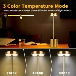 10 In. Gold Cordless Rechargeable Integrated LED Table Lamp, Stepless Brightness Task And Reading Desk Lamps (2-Pack) -Lamp Parts gold yansun desk lamps ha rl00101aa 11 c3 1000