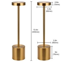 13.4 In. Gold Cordless Rechargeable Integrated LED Table Lamp, Modern Portable Stepless Brightness Desk Lamps (2-Pack) -Lamp Parts gold yansun table lamps ha td02901agd 2 c3 1000