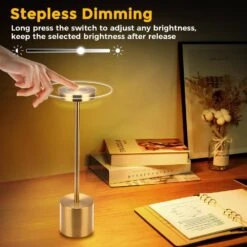 10.25 In. Gold Cordless Rechargeable Integrated LED Table Lamp, Modern Portable Stepless Brightness Desk Lamps (2-Pack) -Lamp Parts gold yansun table lamps ha td02902agd 2 4f 1000