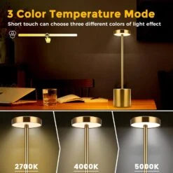 10.25 In. Gold Cordless Rechargeable Integrated LED Table Lamp, Modern Portable Stepless Brightness Desk Lamps (2-Pack) -Lamp Parts gold yansun table lamps ha td02902agd 2 c3 1000