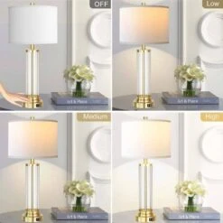 26 In. Gold Modern Table Lamp Set Of 2 Bedroom Bedside Lamps With 3-Way Dimmable USB Tall End Lamps For Living Room -Lamp Parts golden glass rottogoon table lamps qmlp108aj2 1d 1000