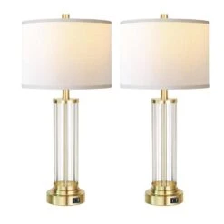 26 In. Gold Modern Table Lamp Set Of 2 Bedroom Bedside Lamps With 3-Way Dimmable USB Tall End Lamps For Living Room