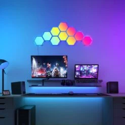 Glide Hexagon Smart Color Changing Plug-In Wi-Fi Enabled Integrated LED Light Panels (7-Piece) -Lamp Parts govee wall light panels b6061a02 fa 1000