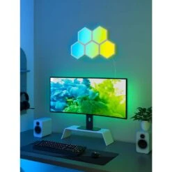 Glide Hexagon Smart Color Changing Plug-In Wi-Fi Enabled Integrated LED Light Panels (5-Piece) 11 Glide Hexagon Smart Color Changing Plug-In Wi-Fi Enabled Integrated LED Light Panels (5-Piece) -Lamp Parts govee wall light panels b6061a03 1f 1000