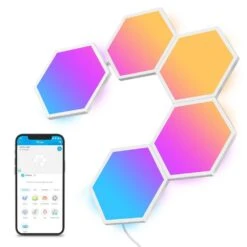 Glide Hexagon Smart Color Changing Plug-In Wi-Fi Enabled Integrated LED Light Panels (5-Piece) 12 Glide Hexagon Smart Color Changing Plug-In Wi-Fi Enabled Integrated LED Light Panels (5-Piece) -Lamp Parts govee wall light panels b6061a03 44 1000