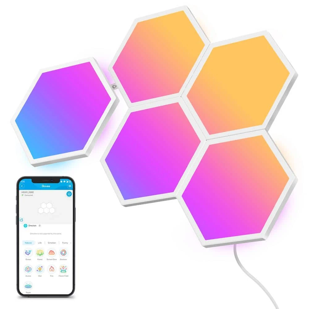 Glide Hexagon Smart Color Changing Plug-In Wi-Fi Enabled Integrated LED Light Panels (5-Piece) 8 Glide Hexagon Smart Color Changing Plug-In Wi-Fi Enabled Integrated LED Light Panels (5-Piece) - Image 6