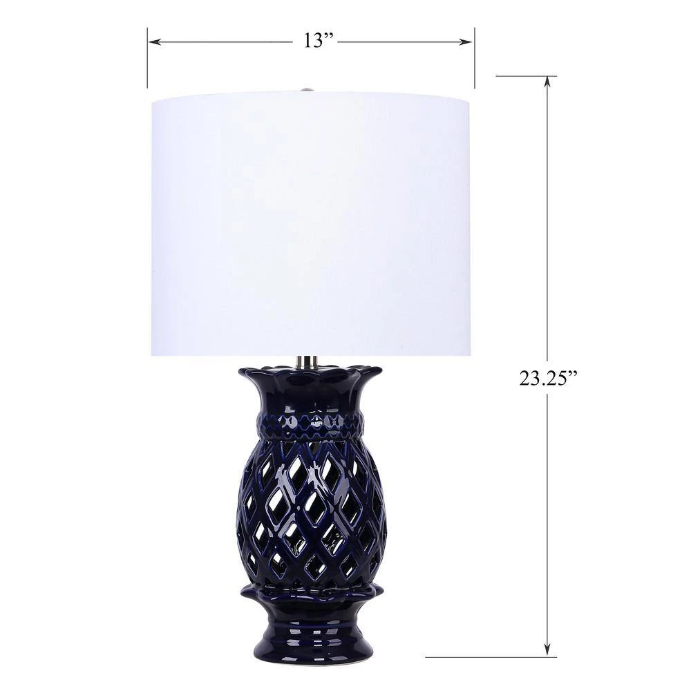 23 In. Mazarine Blue Ceramic Table Lamps With White Linen Shades (2-Pack) 6 23 In. Mazarine Blue Ceramic Table Lamps With White Linen Shades (2-Pack) - Image 4