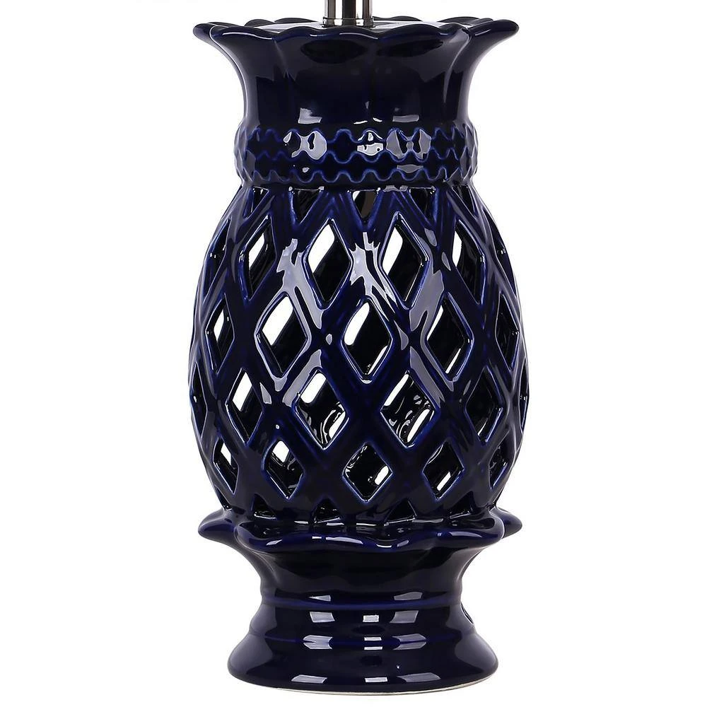 23 In. Mazarine Blue Ceramic Table Lamps With White Linen Shades (2-Pack) 5 23 In. Mazarine Blue Ceramic Table Lamps With White Linen Shades (2-Pack) - Image 3