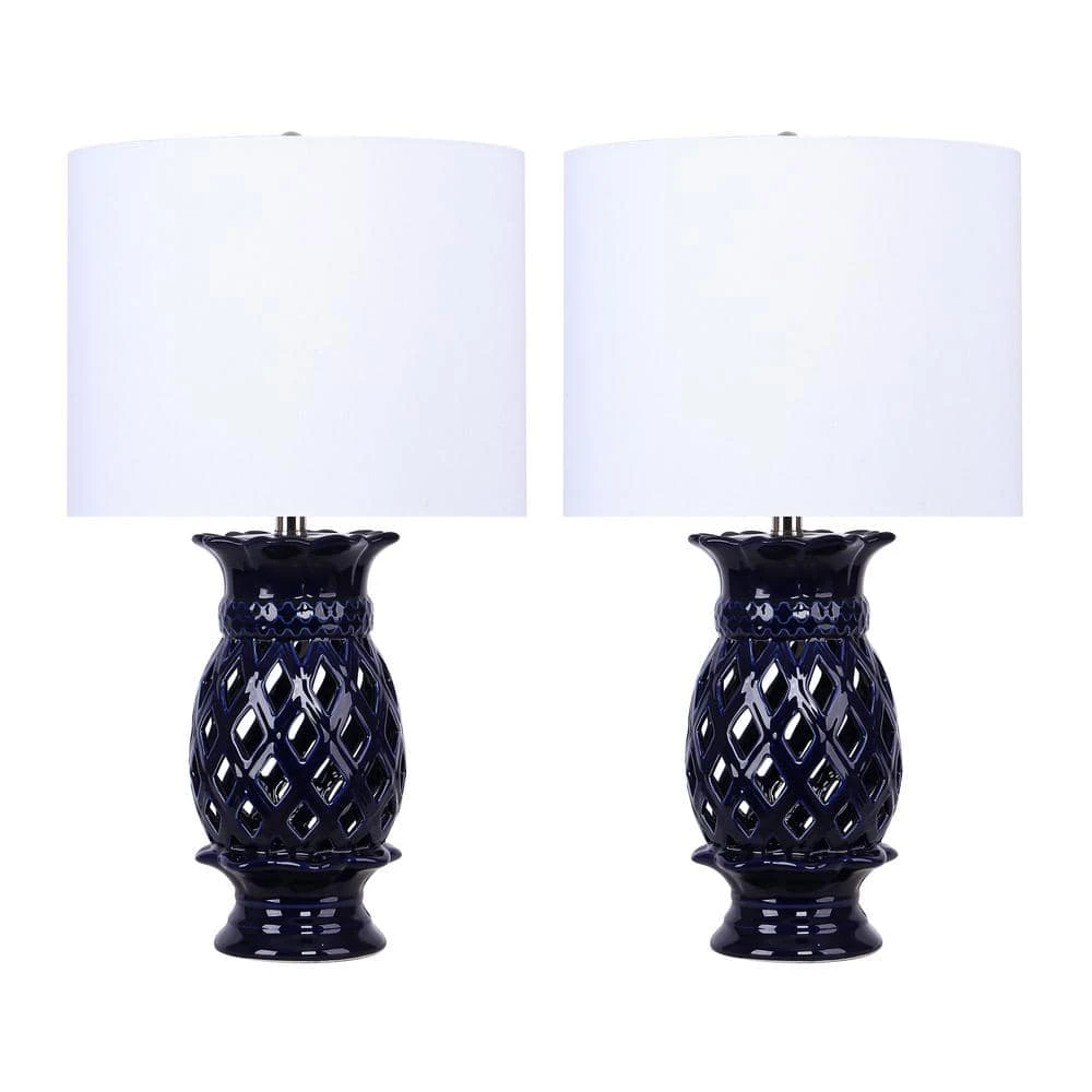 23 In. Mazarine Blue Ceramic Table Lamps With White Linen Shades (2-Pack) 3 23 In. Mazarine Blue Ceramic Table Lamps With White Linen Shades (2-Pack)