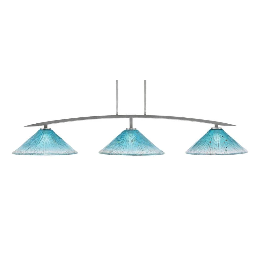 Siena 3-Light Graphite Billiard-Light With Teal Crystal Glass 3 Siena 3-Light Graphite Billiard-Light With Teal Crystal Glass