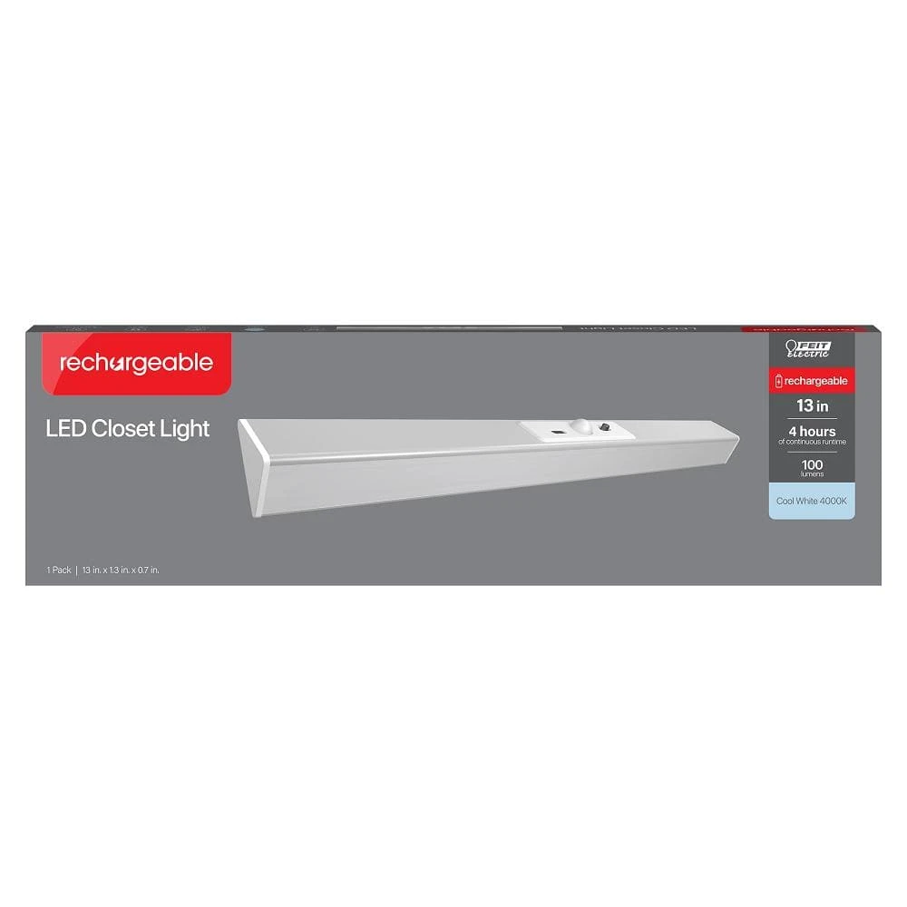 13 In. Battery Operated LED Motion Sensor Stanless Steel Rechargeable 4000K Cool White Under Cabinet Closet Light 1-Pack 5 13 In. Battery Operated LED Motion Sensor Stanless Steel Rechargeable 4000K Cool White Under Cabinet Closet Light 1-Pack - Image 3