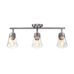 Globe Electric 2 Ft. Contemporary Gray Pewter Indoor Hard Wired Track Lighting Kit With Clear Glass Shades, Step Heads
