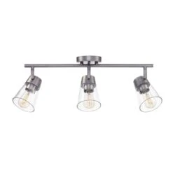 Globe Electric 2 Ft. Contemporary Gray Pewter Indoor Hard Wired Track Lighting Kit With Clear Glass Shades, Step Heads -Lamp Parts gray globe electric track lighting kits 91005484 a0 1000