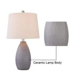 22 In. Gray Vintage Dimmable Ceramic Bedroom Living Room Bedside Desk Nightstand Table Lamps (Set Of 2) -Lamp Parts gray maxax table lamps t24 gy 76 1000