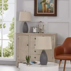 22 In. Gray Vintage Dimmable Ceramic Bedroom Living Room Bedside Desk Nightstand Table Lamps (Set Of 2) -Lamp Parts gray maxax table lamps t24 gy c3 1000