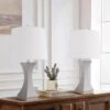 Salem 24.5 In. Gray Modern Dimmable Resin Bedroom Living Room Bedside Desk Nightstand Table Lamps Usb Port Set Of 2 -Lamp Parts gray maxax table lamps t242 gy 64 1000