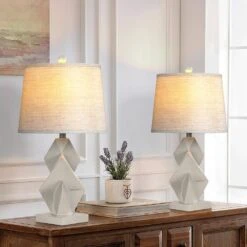 Salem 24 In. Gray Modern Dimmable Resin Bedroom Living Room Bedside Desk Nightstand Table Lamps Usb Port Set Of 2 -Lamp Parts gray maxax table lamps t243 gy 40 1000