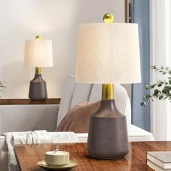 20 In. Gray Vintage Ceramic Bedroom Living Room Bedside Desk Nightstand Table Lamps (Set Of 2) -Lamp Parts gray table lamps t233 gy 1f 1000