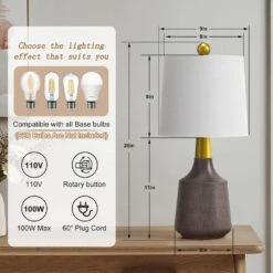 20 In. Gray Vintage Ceramic Bedroom Living Room Bedside Desk Nightstand Table Lamps (Set Of 2) -Lamp Parts gray table lamps t233 gy c3 1000
