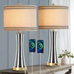 27.4in.Gray Glass Table Lamps Set (Set Of 2) With USB Ports 3-Way Dimmable Touch Control Nightstand Lamp -Lamp Parts gray table lamps xmybltdyhs 1f 1000