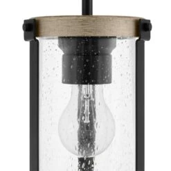 Richland 1-Light Grey Wood Finish Shaded Mini-Pendant With Clear Seedy Glass -Lamp Parts gray wood hampton bay pendant lights ksf8901ax 01 40 1000
