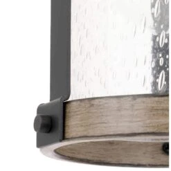 Richland 1-Light Grey Wood Finish Shaded Mini-Pendant With Clear Seedy Glass -Lamp Parts gray wood hampton bay pendant lights ksf8901ax 01 4f 1000