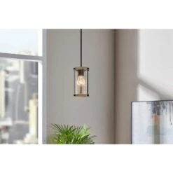 Richland 1-Light Grey Wood Finish Shaded Mini-Pendant With Clear Seedy Glass