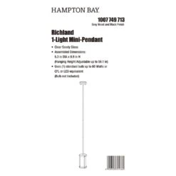 Richland 1-Light Grey Wood Finish Shaded Mini-Pendant With Clear Seedy Glass -Lamp Parts gray wood hampton bay pendant lights ksf8901ax 01 76 1000