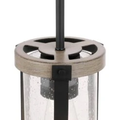 Richland 1-Light Grey Wood Finish Shaded Mini-Pendant With Clear Seedy Glass -Lamp Parts gray wood hampton bay pendant lights ksf8901ax 01 c3 1000