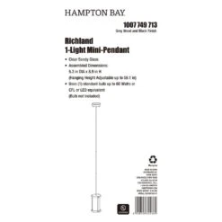 Richland 1-Light Grey Wood Finish Shaded Mini-Pendant With Clear Seedy Glass -Lamp Parts gray wood hampton bay pendant lights ksf8901ax 01 fa 1000