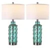 25 In. Coastal Accent Table Lamps Touch Control Blue Green Glass Rope Net Bedside Lamp With Ports Shades For Living Room -Lamp Parts green glass rottogoon table lamps palp199ag2 64 1000