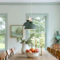 Potlid Scandinavian 1-Light Dome Pendant Light Green Barn Hanging Light With Wood Accent For Kitchen Island, Restaurant -Lamp Parts green huoku pendant lights pd1064051 31 1000