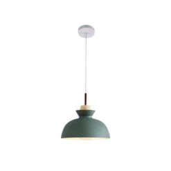 Potlid Scandinavian 1-Light Dome Pendant Light Green Barn Hanging Light With Wood Accent For Kitchen Island, Restaurant -Lamp Parts green huoku pendant lights pd1064051 40 1000