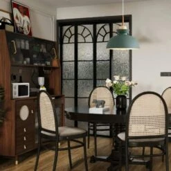 Potlid Scandinavian 1-Light Dome Pendant Light Green Barn Hanging Light With Wood Accent For Kitchen Island, Restaurant -Lamp Parts green huoku pendant lights pd1064051 44 1000