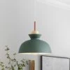 Potlid Scandinavian 1-Light Dome Pendant Light Green Barn Hanging Light With Wood Accent For Kitchen Island, Restaurant -Lamp Parts green huoku pendant lights pd1064051 64 1000