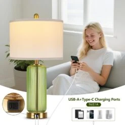 26'' Modern Green Glass Table Lamps Set Of 2,3-Way Dimmable Bedside Lamps With USB A+C Ports& Touch Control For Bedroom 17 26'' Modern Green Glass Table Lamps Set Of 2,3-Way Dimmable Bedside Lamps With USB A+C Ports& Touch Control For Bedroom -Lamp Parts green rottogoon table lamps wtlp479ag2 31 1000