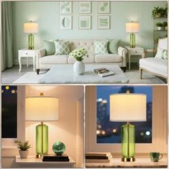 26'' Modern Green Glass Table Lamps Set Of 2,3-Way Dimmable Bedside Lamps With USB A+C Ports& Touch Control For Bedroom 12 26'' Modern Green Glass Table Lamps Set Of 2,3-Way Dimmable Bedside Lamps With USB A+C Ports& Touch Control For Bedroom -Lamp Parts green rottogoon table lamps wtlp479ag2 40 1000