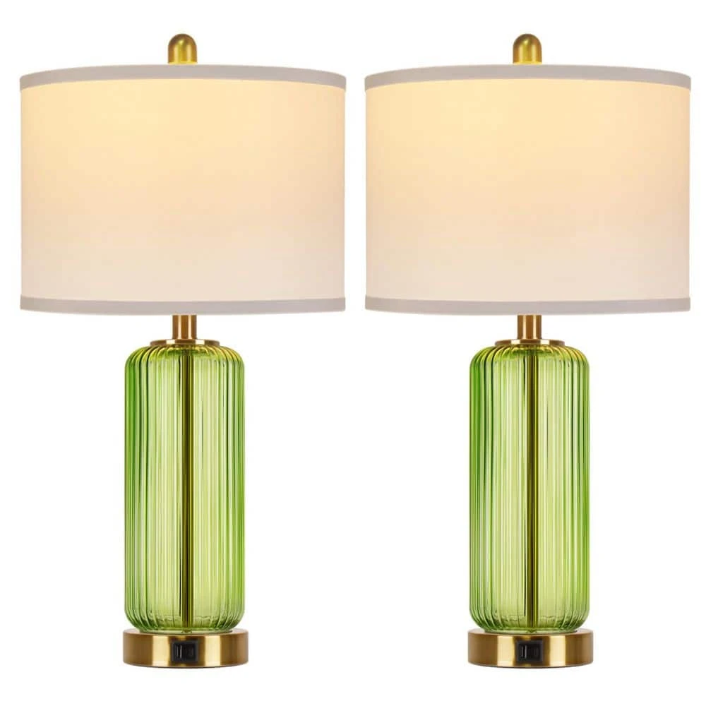 26'' Modern Green Glass Table Lamps Set Of 2,3-Way Dimmable Bedside Lamps With USB A+C Ports& Touch Control For Bedroom 3 26'' Modern Green Glass Table Lamps Set Of 2,3-Way Dimmable Bedside Lamps With USB A+C Ports& Touch Control For Bedroom