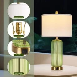 26'' Modern Green Glass Table Lamps Set Of 2,3-Way Dimmable Bedside Lamps With USB A+C Ports& Touch Control For Bedroom 16 26'' Modern Green Glass Table Lamps Set Of 2,3-Way Dimmable Bedside Lamps With USB A+C Ports& Touch Control For Bedroom -Lamp Parts green rottogoon table lamps wtlp479ag2 77 1000