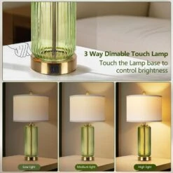 26'' Modern Green Glass Table Lamps Set Of 2,3-Way Dimmable Bedside Lamps With USB A+C Ports& Touch Control For Bedroom 13 26'' Modern Green Glass Table Lamps Set Of 2,3-Way Dimmable Bedside Lamps With USB A+C Ports& Touch Control For Bedroom -Lamp Parts green rottogoon table lamps wtlp479ag2 a0 1000