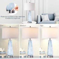 27 In. Contemporary Grey And Blue Table Lamps, 3-Way Dimmable Hand Crafted Nightstand Lamps With 2-USB Ports -Lamp Parts grey blue ltemziiy table lamps ts031 4f 1000