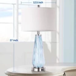 27 In. Contemporary Grey And Blue Table Lamps, 3-Way Dimmable Hand Crafted Nightstand Lamps With 2-USB Ports -Lamp Parts grey blue ltemziiy table lamps ts031 c3 1000