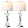 26 In Touch Control Table Lamp Set Of 2 , Coastal Grey White Glass Bedside Lamps With 2 USB Ports For Bedroom -Lamp Parts grey white glass rottogoon table lamps hmlp227ah2 64 1000