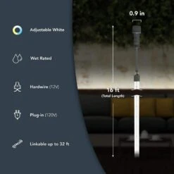 1000 Lumen 16 Ft. White Adjustable Light Color 120V Plug-in Or 12V Neon Flex LED Weather Resistant Outdoor Rope Light -Lamp Parts hampton bay rope lights nf165ccthd 4f 1000