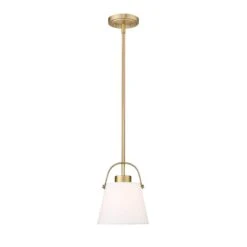 Z-Studio Linen Pendant 8 In. 1-Light Heritage Brass Pendant Light With Ivory Fabric Shade With No Bulbs Included