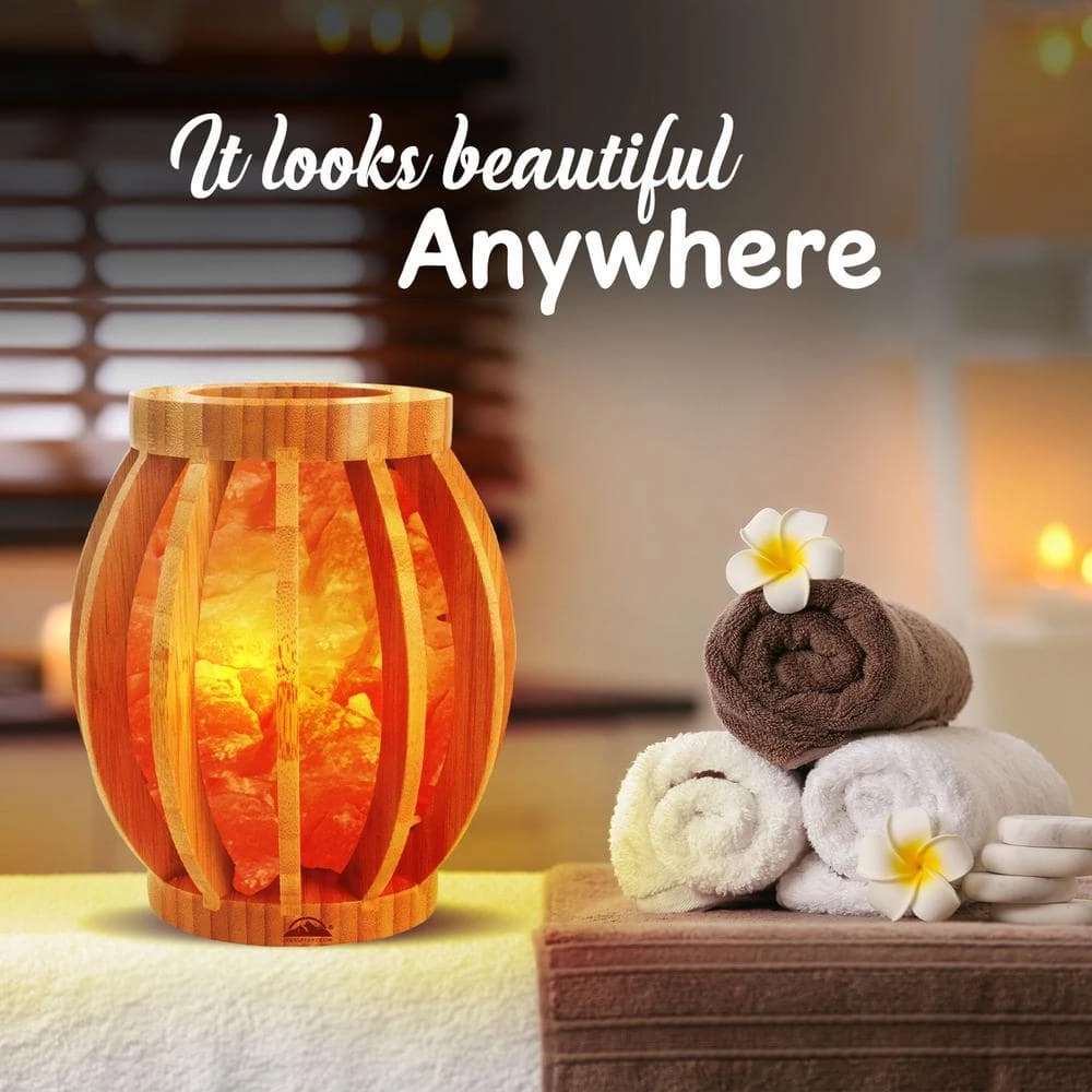 7.72 In. 7 Lbs. 9 Lbs. Pink Bamboo Style Basket Salt Lamp With Crystal Salt Chunks 4 7.72 In. 7 Lbs. 9 Lbs. Pink Bamboo Style Basket Salt Lamp With Crystal Salt Chunks - Image 2