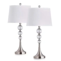 Madison 27 In. Brushed Nickel Madison Crystal Balls Metal Table Lamps (2-Pieces Set)