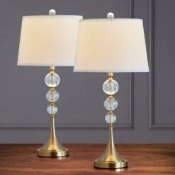 Madison 27 In. Antique Brass Madison Crystal Balls Metal Table Lamps (2-Pieces Set) -Lamp Parts homeglam lamp sets hg9057t2 gb 40 1000