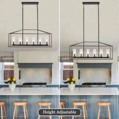 6-Light Imitation Wood Grain Square/Rectangle Pendant With Clear Glass, No Bulbs Included -Lamp Parts imitation wood grain adsensty pendant lights hd5 6iwg d0158m 40 1000