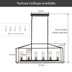 6-Light Imitation Wood Grain Square/Rectangle Pendant With Clear Glass, No Bulbs Included -Lamp Parts imitation wood grain adsensty pendant lights hd5 6iwg d0158m 66 1000